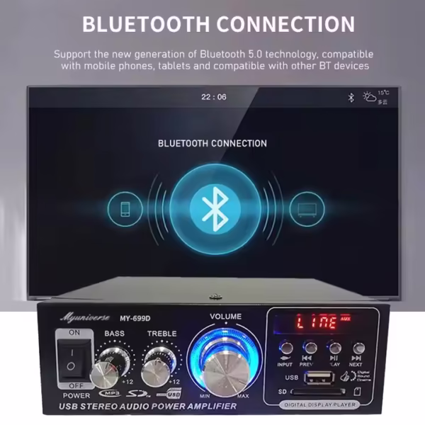 High power amplifier home Bluetooth amplifier, 12V220V small desktop speaker, audio amplifier - Image 5